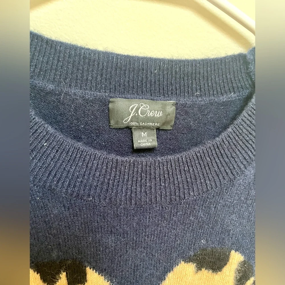 J. Crew 100% Cashmere Animal Print Heart Sweater